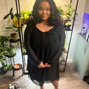 Elegant Black Dress with Floral Detail